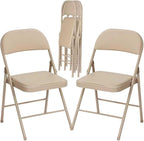 4 Pack Khaki Folding Chairs with Padded Cushion and Back, Portable Duty Metal Frame Commercial Seat, Foldable Indoor Outdoor Chairs for Office Party Events Kitchen Dinning Wedding, 330-LBS Capacity