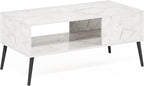 Furinno Claude Mid Century Style Coffee Table with Wood Legs, Marble White