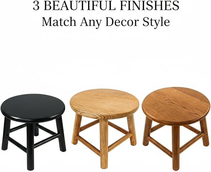 CONSDAN 9-Inch Round Step Stool for Adults & Kids, USA Grown Solid Oak Hardwood Ottoman, Sturdy Small Foot Stool for Kitchen, Bedside, Nursery, Shoe Changing, Plant Stand, Fully Assembled (Chocolate)