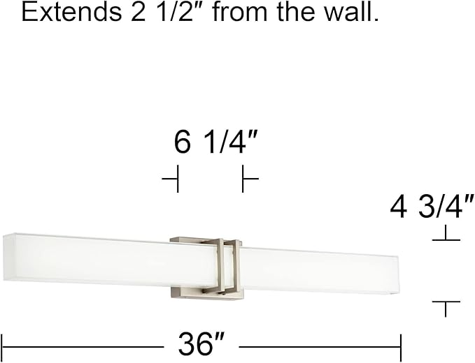 Possini Euro Design Exeter Modern Wall Mount Light LED Brushed Nickel Silver Metal 36" Wide Vanity Bar Fixture Rectangular Silk Screened Glass Shade Decor for Bathroom Over Mirror House Home