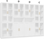 VOWNER Bookcase with Glass Doors & Drawers, 5 Tier Bookshelf with Adjustable Shelf, Modern Large Storage Display Cabinet Set for Home Office, Living Room, White (CDDC)