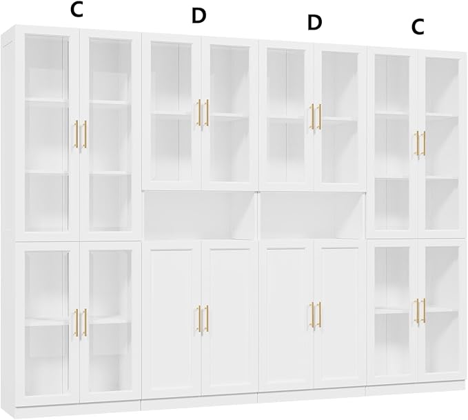 VOWNER Bookcase with Glass Doors & Drawers, 5 Tier Bookshelf with Adjustable Shelf, Modern Large Storage Display Cabinet Set for Home Office, Living Room, White (CDDC)