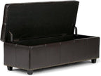 SIMPLIHOME Kingsley 48 inch Wide Transitional Rectangle Large Storage Ottoman in Coffee Brown Vegan Faux Leather, Assembled, For the Living Room, Entryway and Family Room