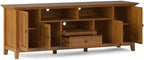 SIMPLIHOME Amherst 72-inch Wide Solid Wood TV Stand in Light Golden Brown, Transitional-Style Media Console for Living Room with Cable Management and Adjustable Shelves, Fits 80" TVs