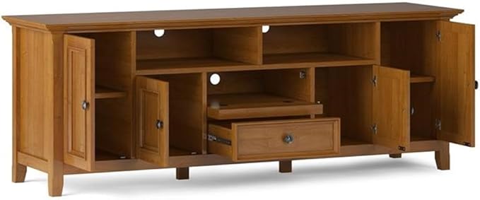 SIMPLIHOME Amherst 72-inch Wide Solid Wood TV Stand in Light Golden Brown, Transitional-Style Media Console for Living Room with Cable Management and Adjustable Shelves, Fits 80" TVs
