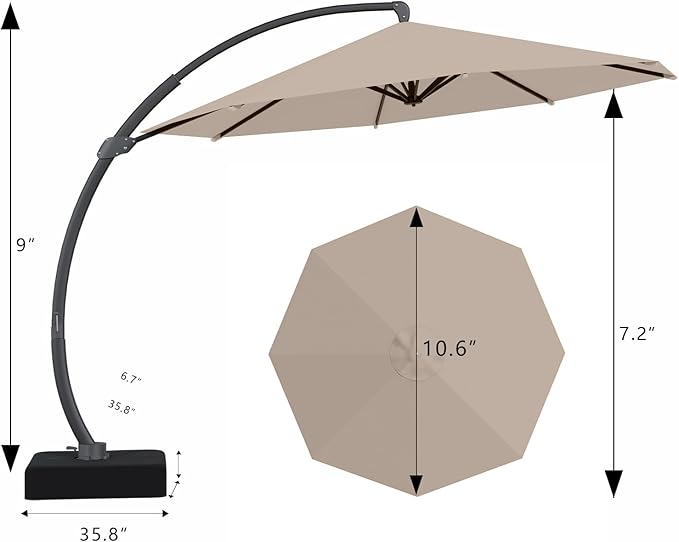 7 Piece Patio Dining Set with 11ft Patio Umbrella (Beige), 7 Gray Outdoor HDPE Dining Set with 6 Chairs + 1 Large Table with 2" Umbrella Hole, for Market, Pool, Garden, Backyard, Deck