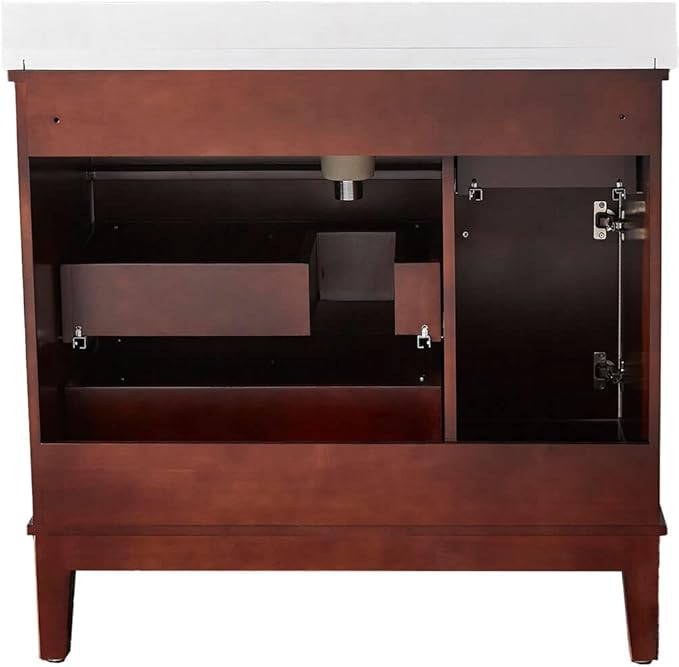 Hanover 36 Set Includes w, Brown Bedford 36'' Vanity Sink Combo for Bathroom, Powder Room | Pre-Assembled 1 Door, 3 Drawers | Accent Mirror | Artificial Stone Countertop, Cabinet, 36 inches