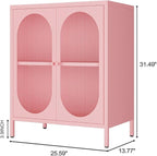 Display Cabinets with 2 Acrylic Doors，Small Pantry Cabinet, Storage Closet with Adjustable Shelf and High Feet, Pink Cabinet for Home, Office, Living Room,Dining Room,Sideboard, Hallway and Entryway