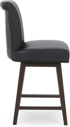 CHITA 26 Inch Counter Height Swivel Bar Stools Set of 3, FSC Certified Modern Upholstered Faux Leather Swivel Barstool Chair with Back, Black