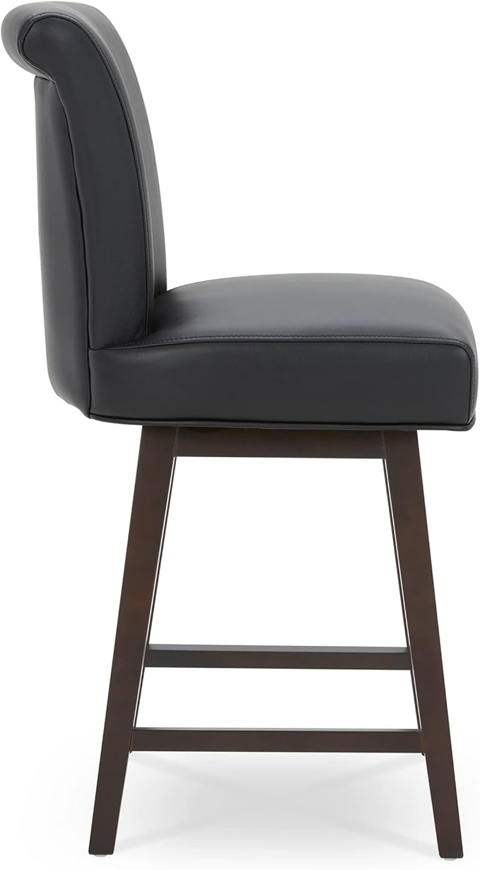 CHITA 26 Inch Counter Height Swivel Bar Stools Set of 3, FSC Certified Modern Upholstered Faux Leather Swivel Barstool Chair with Back, Black