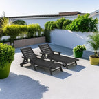 SERWALL Patio Chaise Lounge Chair Set of 2, 78'' Long 5-Positions Adjustable HDPE Outdoor Lounger for Pool, Poly Lounge Chair with Rolling Wheels & Cup Holder for Poolside, Deck, Obsidian Black