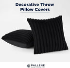 Pallene Faux Fur Plush Throw Pillow Covers 18x18 Set of 2, Luxury Soft Fluffy Striped Decorative Pillow Covers for Sofa, Couch, Living Room, Black