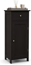 LOKO Bathroom Floor Cabinet, Modern Single Door Storage Cabinet with Drawer & Adjustable Shelves, Corner Narrow Storage Organizer for Living Room, Entryway (Brown)