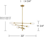 Possini Euro Design Evelyn 33" Modern Chandelier Ceiling Light Fixture Dining Room Over Table Kitchen Island Foyer Sputnik Hanging 6-Light LED Dimmable Brushed Gold Finish Glass Hallway Large