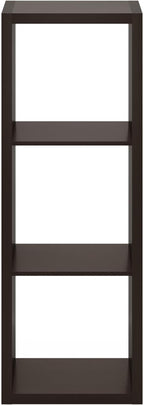 Furinno Cubicle Book Shelf, 3-Cube Thick Frame Bookshelf, Horizontally & Vertically Reversible Bookcase with Open Back, 14.6 x 15.9 x 44, for Living Room, Bedroom, Home Office, Black Dark Oak