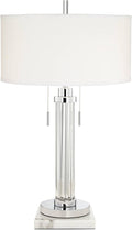 Possini Euro Design Cadence Modern Table Lamp 30" Tall with Square White Marble Riser Linear Glass Rod White Linen Drum Shade for Bedroom Living Room Nightstand Bedside Night Stand Office Kids Room
