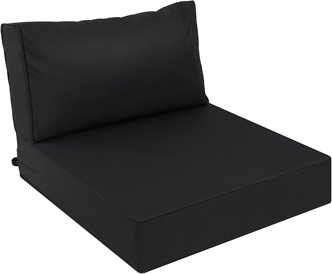 AAAAAcessories Outdoor Deep Seat Cushions, Waterproof, Fade-Resistant Patio Furniture Replacement Cushions, 25.5" x 25.5" x 5" + 25.5" x 13.5", Black