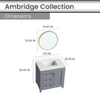 Hanover Ambridge 31'' Vanity Cabinet with Sink Combo for Bathroom, Powder Room | Pre-Assembled Cabinet | 1 Door, 3 Drawers | Artificial Stone Countertop, Gray Cabinet | HANVN0104-31-0GR