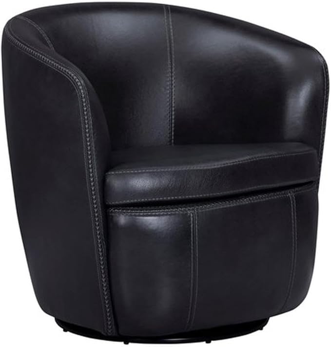 Pemberly Row Vintage Onyx Genuine Italian Leather Swivel Club Chair