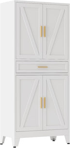 Large Metal Kitchen Pantry Cabinet with Adjustable Shelves - Freestanding Kitchen Storage Cabinet for Dining Room,Livingroom Bathroom, Hallway, Workshop, Office (White, 71"-1 Drawer)