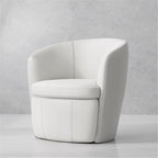 Pemberly Row Traditional All Italian Leather Swivel Club Chair in White