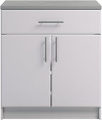 Prepac Elite 36" Tall Storage Cabinet with Doors and Shelves, Multipurpose Garage Cabinet with Large Drawer and Adjustable Shelf, Open Back Storage Furniture for Kitchen, Laundry Room, Garage, White