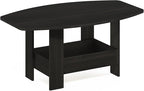 Furinno Simple Design Coffee Table, 2-Tier Modern Coffee Table with Lower Shelf, Round Corner Side Table, for Living Room, Bedroom, Home Office, Espresso