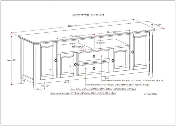 SIMPLIHOME Amherst 72-inch Wide Solid Wood TV Stand in Light Golden Brown, Transitional-Style Media Console for Living Room with Cable Management and Adjustable Shelves, Fits 80" TVs