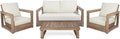 Christopher Knight Home Sammy, Brown and Beige Outdoor 4 Seater Acacia Wood Chat Set with Water Resistant Cushions