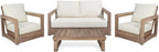 Christopher Knight Home Sammy, Brown and Beige Outdoor 4 Seater Acacia Wood Chat Set with Water Resistant Cushions