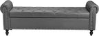 VEVOR Button-Tufted Storage Ottoman Bench, Rolled Arm PU Leather Bench with Solid Wood Legs, Modern Shoe Benches Seat for Entryway, Upholstered End of Bed Benches for Living Room, Dining Room, Gray