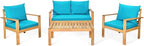 COSTWAY 4 Pieces Outdoor Acacia Wood Sofa Set, Outdoor Conversation Sofa Set with Table & Cushions Porch Chairs for Garden, Patio, Deck