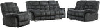 EBELLO Reclining Living Room Set, One Seat Manual Recliner, Loveseat Recliner Sofa and 3PC Bonded Manual Sofa Couch, Grey Green