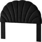 24KF Stunning Crown Design Queen Headboard, Upholstered Soft Velvet Petal Pattern Headboard Queen/Full, 6039-Q-Black