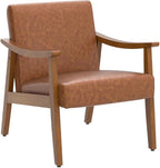 Yaheetech PU Leather Accent Chair, Mid-Century Modern Armchair with Solid Wood Legs, Reading Leisure Chair for Living Room Bedroom Waiting Room, Light Brown, Set of 2