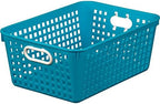 Really Good Stuff Multi-Purpose Plastic Storage Baskets for Classroom or Home Use - Stackable Mesh Plastic Baskets with Grip Handles 13" x 10" (Neon Blue - Set of 12)