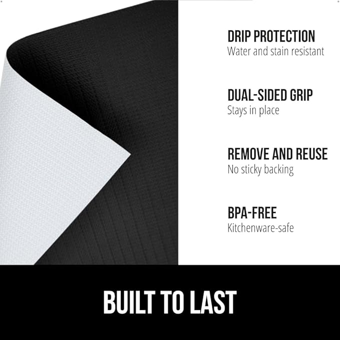 GORILLA GRIP DripGuard Shelf Liner, Non Adhesive Drawer and Kitchen Cabinet Protector, Slip Resistant BPA Free Smooth Surface Plastic Liners for Cabinets, Bathrooms, Closets, 17.5x240 Inch, Black