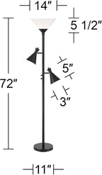 Possini Euro Design Ballard Modern 72" Tall Standing Floor Lamp Skinny Large Tree Torchiere Pole Task with Side Lights Dimmable Black Metal Living Room Bedroom House Reading Office Home Decor