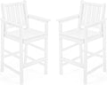 Adirondack Bar Chair Set of 2, HDPE Tall Adirondack Chairs Bar Stools with Footrest, Outdoor Bar Height Stool Chair Set, HDPE Patio Barstools Set for Balcony, Porch, Deck, Pool, Pearl