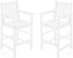 Adirondack Bar Chair Set of 2, HDPE Tall Adirondack Chairs Bar Stools with Footrest, Outdoor Bar Height Stool Chair Set, HDPE Patio Barstools Set for Balcony, Porch, Deck, Pool, Pearl