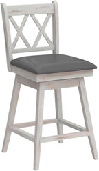 COSTWAY Bar Stool Set of 2, 360° Swivel Counter Height 25inch Bar Stool with Foot Rest Upholstered Cushion & Ergonomic Backrest, Sturdy Frame, for Pub, Kitchen Islands (2, Antique White + Grey)
