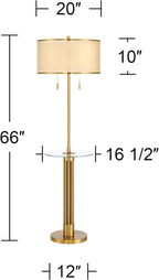 Possini Euro Design Granview Mid Century Modern 66" Tall Standing Floor Lamp with Glass Table USB Port Gold Metal Warm Brass Finish Living Room Bedroom House Reading Office Home Decor Entryway