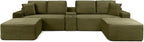 150" Oversized Modular Sectional Sofa,Deep Seat Cloud Corduroy Boneless Couch with Cup Holders,USB Ports, Wireless Charging & Storage Box,Upholstered Modular Sleeper Sofa for Living Room (Green)