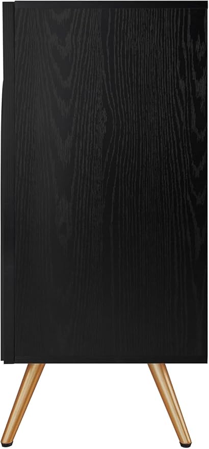 Sideboard Buffet Cabinet with Adjustable Shelves, Modern Storage Cabinet with Arched 3D Carved Wood Doors, Credenza Accent Cabinet for Living Room, Dining Room, Entryway (59" Arched Black, 1)