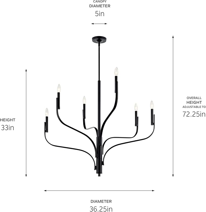 KICHLER Livadia 6-Light Chandelier, Soft Modern-Light in Black, for Foyer, Great Room, or Vaulted Dining or Bedroom (33" x 36.25"), 52673BK