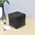 Handmade Eco-Friendly Geometric Leather Pouf Black Color Square 18" x 18" x 18" Buffalo Leather Pouf for Living Room, Bedroom Seating, Patio