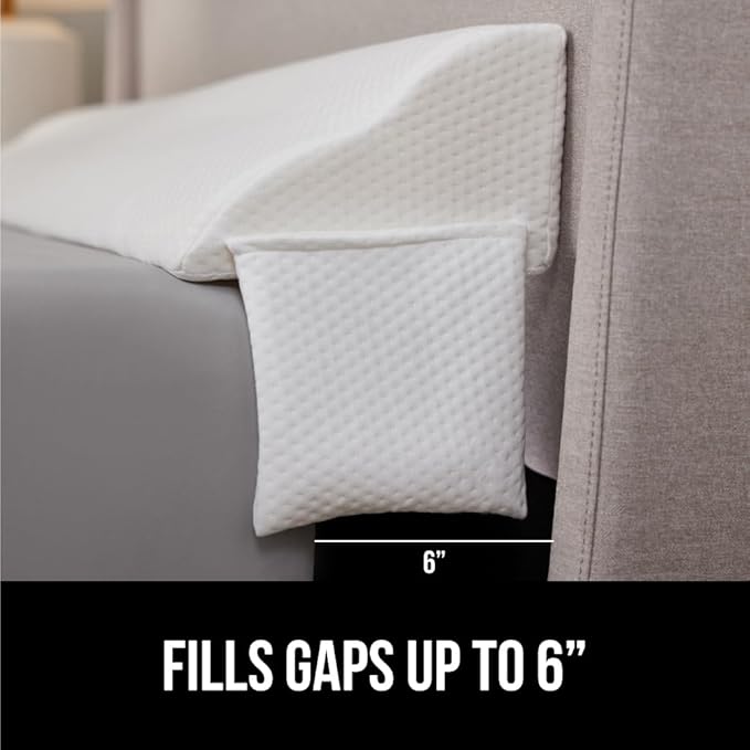 GORILLA GRIP Patent Pending King Bed Wedge Pillow Headboard Gap Filler, US Designed, Comfortable Supportive High Density Foam Pillows, Stay in Place Gripping Dots, Wedges Between Mattress, White