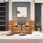 HULALA HOME Genuine Leather Recliner Chair Set of 2, Push Back Recliner Armchair with Thick Seat and Backrest(Camel)