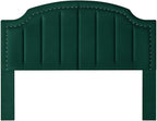 24KF Velvet Fabric Upholstered Queen/Full Headboard with Nail Trims,Modern Vertical Channel Design with Curved Headboard, 6052-Q-Jade