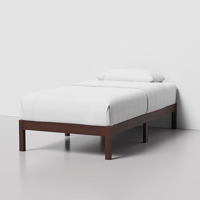 LIFEMENT Classic Wood Platform Bed Frame, Essential, Noise Free, Under Bed Storage, No Box Spring Needed, Easy Assembly (Walnut, Twin)